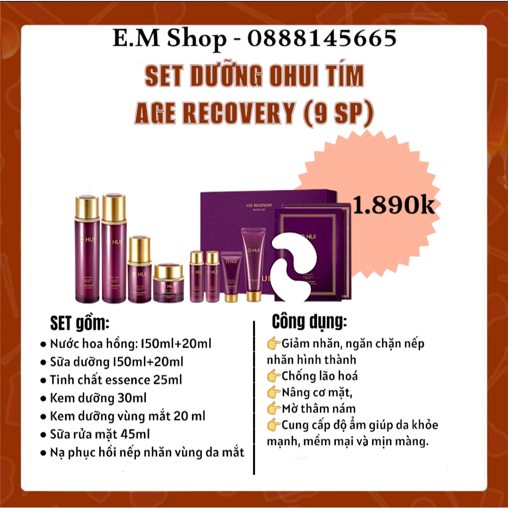 Set dưỡng OHUI tím Age Recovery (9 SP)
