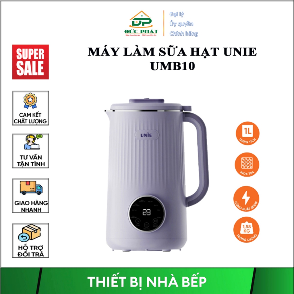 Máy làm sữa hạt Unie UMB10 Lưỡi dao 8 cánh inox 304, D/tích 1Lít, C/suất 800W, 8 chức năng xay nấu