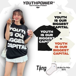 Áo thun boxy youth capital in nổi 2 mặt nam nữ cổ tròn oversize cotton 2 chiều.