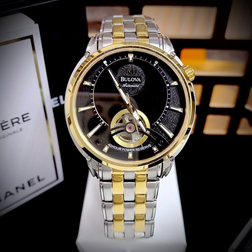 Đồng hồ đeo tay nam máy cơ chính hãng dây kim loại BUL0VA 96A118 gold size 43mm Fullbox, chống nước