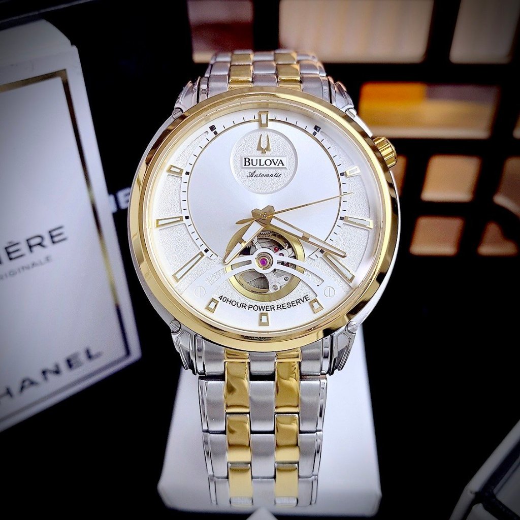 Đồng hồ đeo tay nam máy cơ chính hãng dây kim loại BUL0VA 96A118 gold size 43mm Fullbox, chống nước