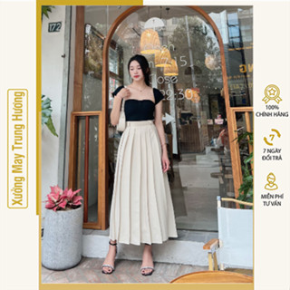  Chân váy xếp ly dáng dài công sở midi 90cm xòe chữ A bồng bềnh có túi mặc 2 mặt Ulzzang phong cách hàn quốc 