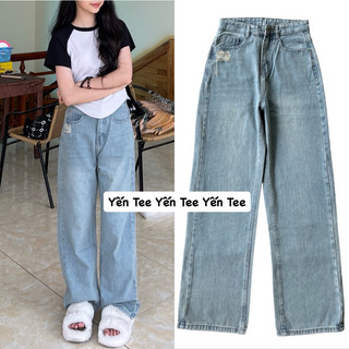 ( Ảnh Thật ) Quần jeans ống xuông màu bụi nhạt ,thiết kế xước túi nhẹ , quần jeans nữ , quần đi học , quần đi du lịch