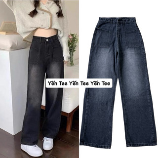 Quần jeans ống xuông khói 2 túi Yến Tee , quần Che khuyết điểm, quần jeans ống rộng