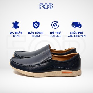 Giày lười nam FOR da bò cao cấp với thiết kế màu xanh navy trẻ trung, phần đế cao su siêu êm, chắc chắn F04