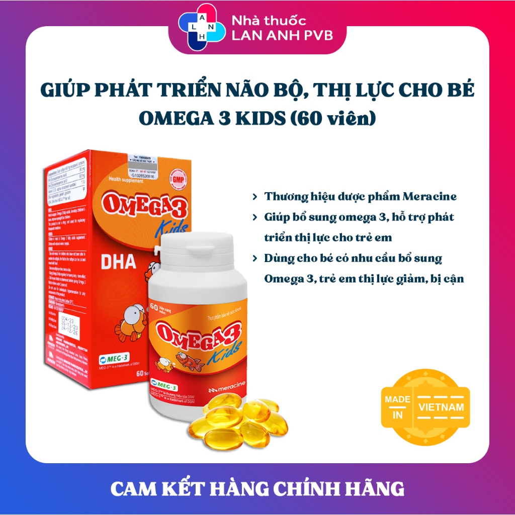 OMEGA 3 KIDS (60 viên) - Viên dầu cá bổ sung omega 3, DHA  cho bé từ 3 tuổi.