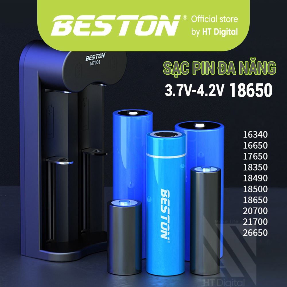  Pin Sạc 18650 3.7V Dòng Xả Cao Beston 3300mAh sạc đa năng M7001 cho pin 18650 20700 21700 26650 16340 16650 17650 