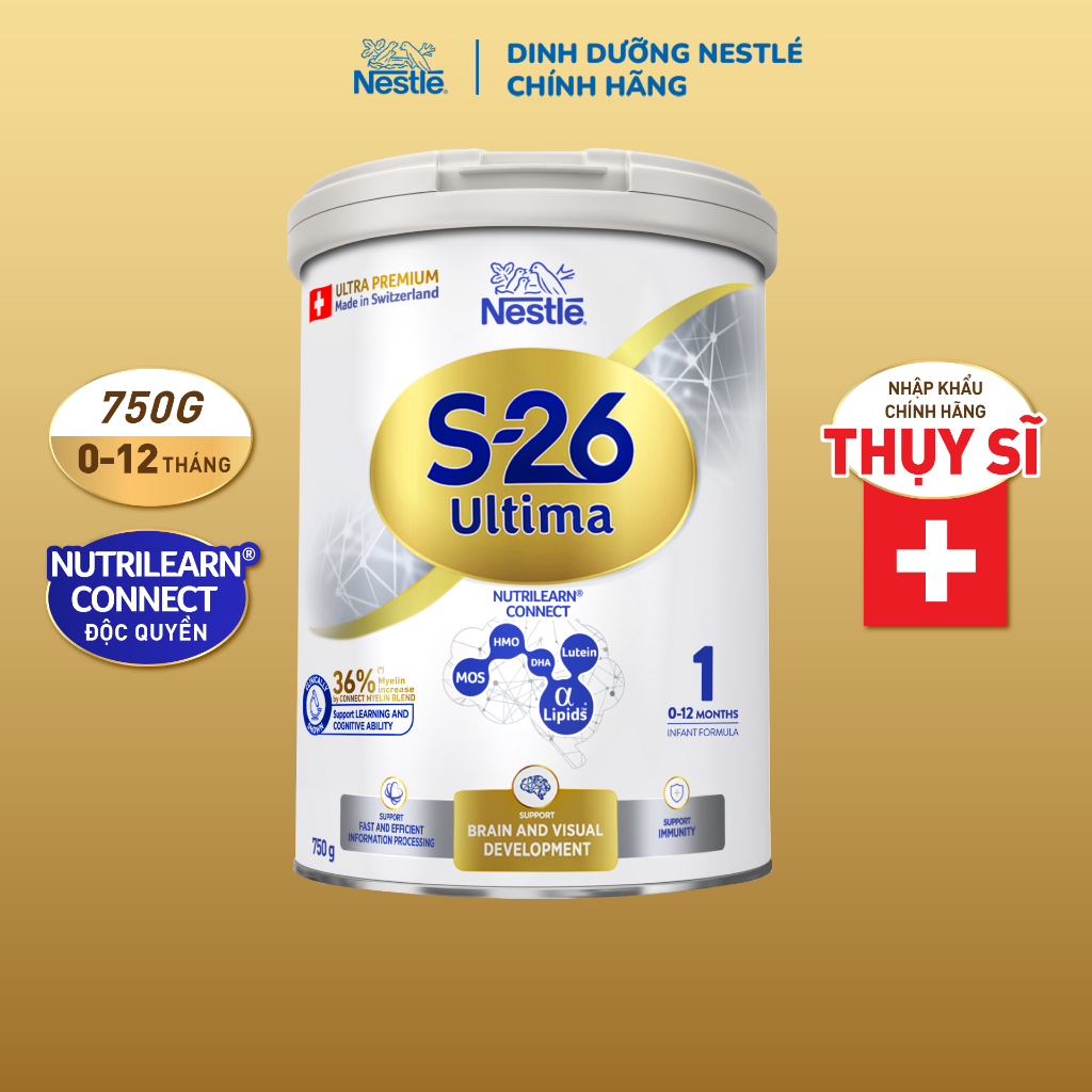Sữa Bột Nestlé S-26 ULTIMA 1 (S26) 750G từ Thụy Sỹ với hợp chất NUTRILEARN® CONNECT chứa Sphingomyelin và DHA
