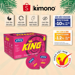 Bao cao su gai XTOY King 5 in 1, kéo dài thời gian quan hệ, gân gai, nhiều gel bôi trơn, Hộp 10 bcs
