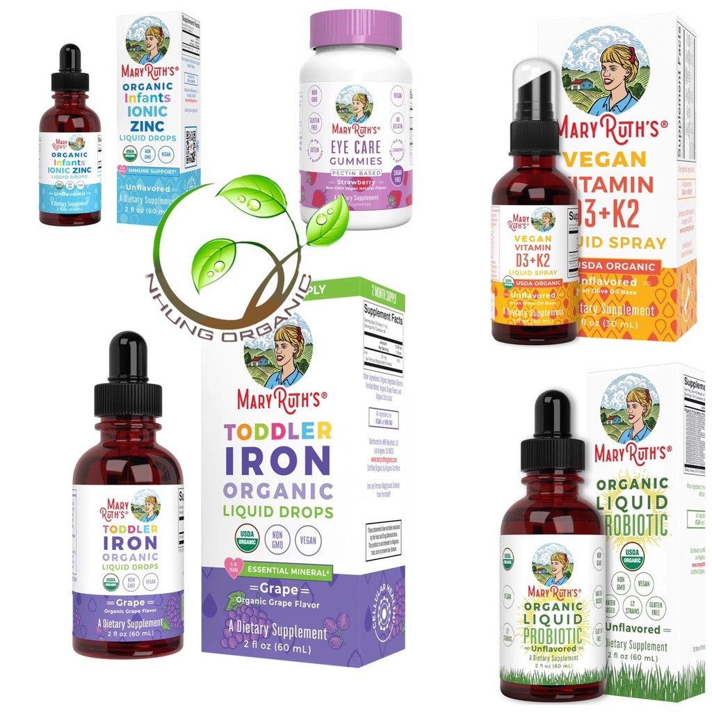 Brand Mary Ruth's Organics Lợi Khuẩn Vitamin D3 K2 Sắt Omega Kẽm Hữu Cơ Hàng Mỹ