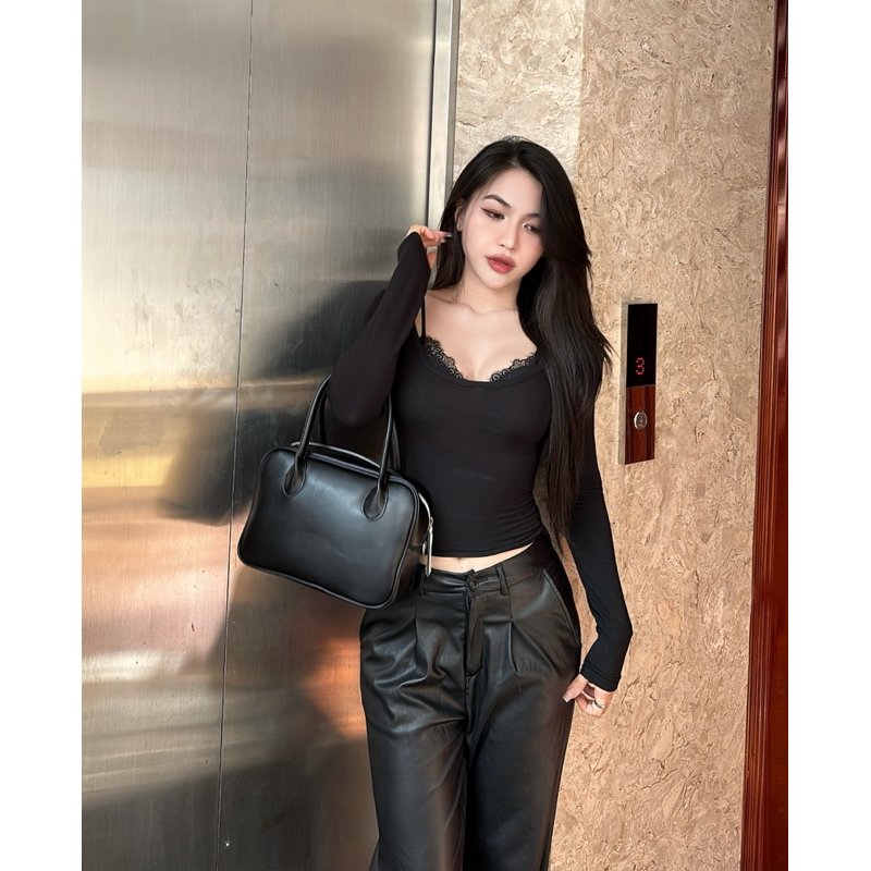   TDR  Áo dài tay cổ sâu lót bra ren   có mút mỏng   NANEE.CLOTHING 