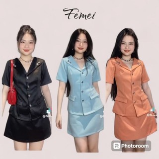 femei - Genki - Set áo vest tay ngắn phối chân váy ngắn công sở ( 3 màu )