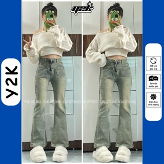 (Loe Nấm Lùn) Quần Jean Nấm Lùn Ống Loe 9 Tấc 90cm Cho Nữ Túi Ngược Lưng Cao 1m40 1m45 1m48 1m50 Y2K