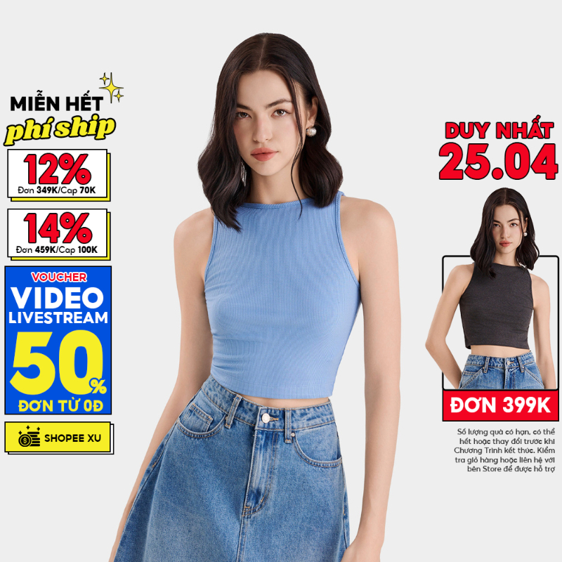 Áo thun croptop nữ MARC FASHION 3 lỗ cổ thuyền FALH061722