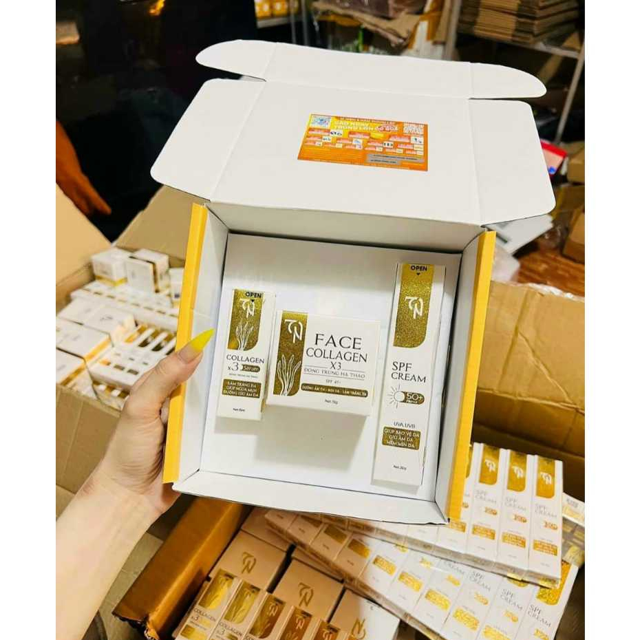 Combo x3 face ngày, serum collagen x3 ,chống nắng collagen x3 mẫu mới + thẻ cào 100% TRÚNG