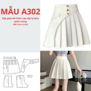 Rập giấy a0 chân váy xếp ly có quần bên trong mã -a302