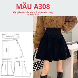 Rập giấy a0 chân váy nhún có quần bên trong -mã a308