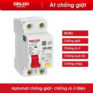 Cb chống giật chống rò - chống quá tải rcbo delixi dz47sles 16a,20a,32a,40a,63a, át chống giật, cb chống giật, aptomat c