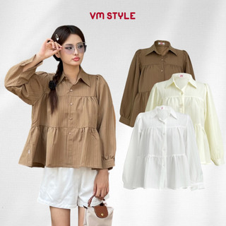 Áo sơ mi kiểu nữ VMSTYLE dáng babydoll tay dài cổ bẻ 3 tầng phong cách tiểu thư - ASU00356