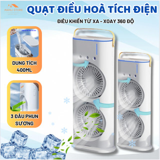 Quạt Điều Hòa Phun Sương Tích Điện  Quạt Hơi Nước Tích Hợp Đèn LED Với 2 quạt xoay 360 độ
