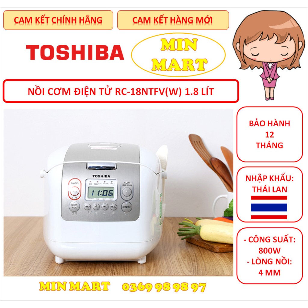 Nồi cơm điện tử Toshiba RC-10NMFVN(WT) & RC-18NTFV(W) nhập khẩu Thái Lan: Chính Hãng, Bảo hành 12 Tháng