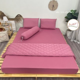 Bộ ga chống thấm cao cấp chính hãng PT cho bé kèm vỏ gối, chất liệu thun lụa cao cấp (mẫu hồng ruốc)