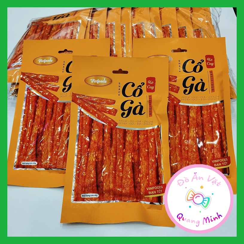 Bán sỉ Snack Cổ gà xé cay Vinfoods bịch 20 gói 60g thơm cay hấp dẫn, đồ ăn vặt cổng trường hot nhất