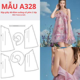 Rập giấy a0 đầm suông cổ yếm hở lưng 2 lớp -mã a328