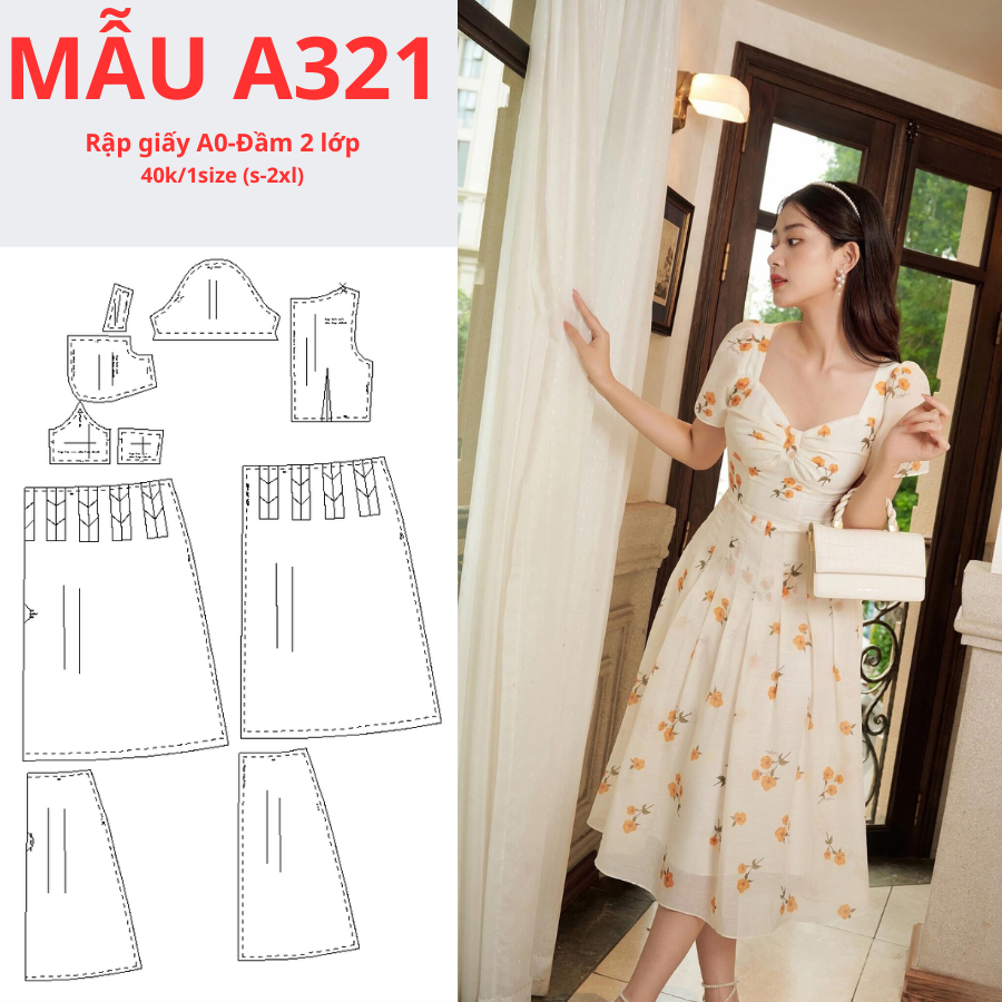 RẬP GIẤY A0 ĐẦM NHÚN NGỰC XẾP LY 2 LỚP -MÃ A321