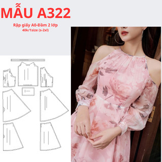 Rập giấy a0 đầm cổ yếm khoét vai 2 lớp -mã a322