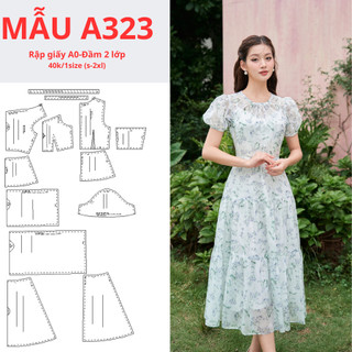 Rập giấy a0 đầm nhún cổ 2 lớp -mã a323