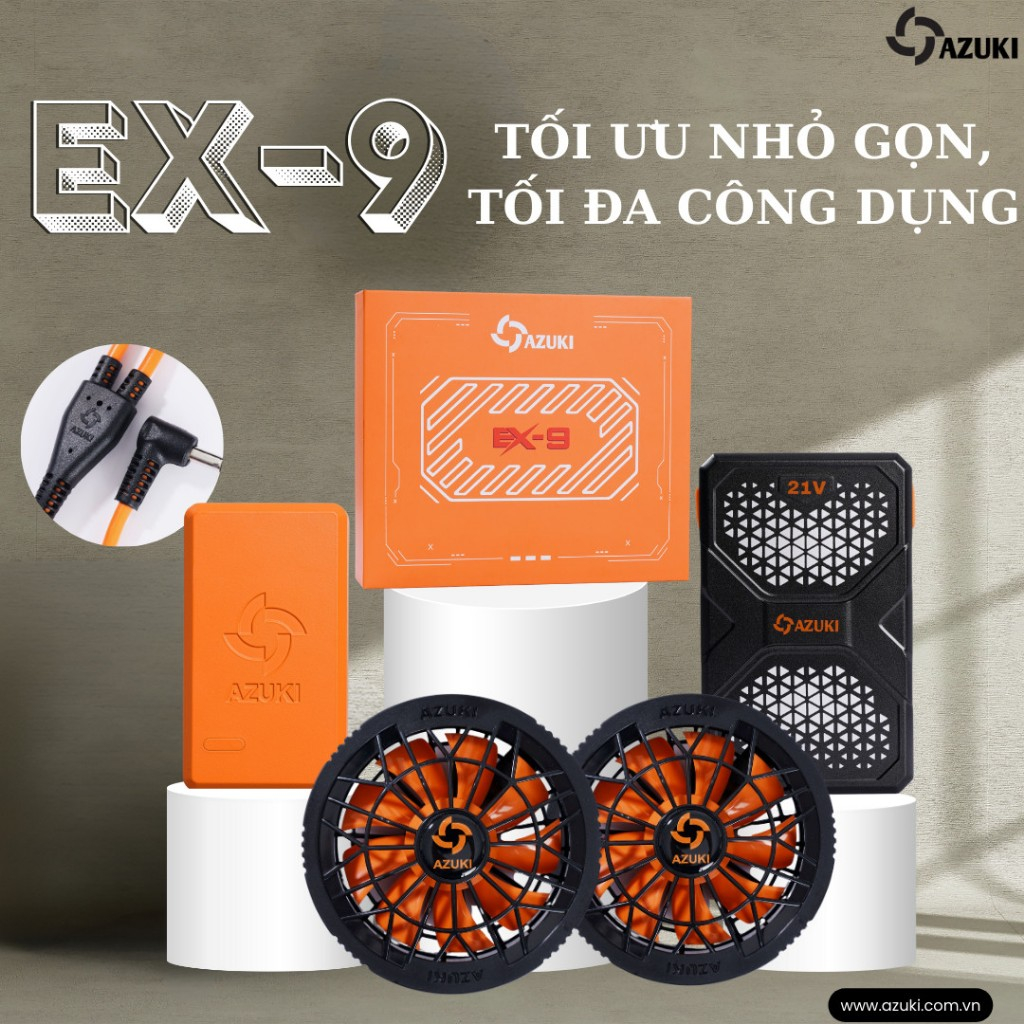 Bộ Phụ Kiện Áo Điều Hòa AZUKI-EX9 Mới Nhất 2024 Pin Siêu Nhe 25.500 mah, Quạt 21V Siêu Mạnh - NIKITO