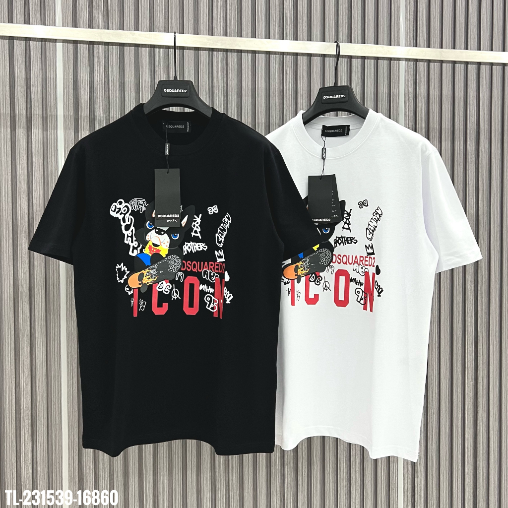 Áo Thun Dsquared2 Phối Chữ ICON Với Hình Chú Chó Siêu Đẹp Chất Cotton Thoáng Mát