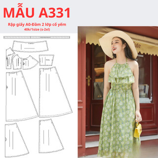 Rập giấy a0 đầm cổ yếm tùng váy nhún 2 lớp -mã a331