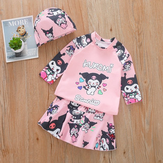 Bikini 2 mảnh cho bé gái Tukibaby hoạ tiết kuromi kèm mũ, đồ bơi cho bé gái 2 mảnh sexy, đồ bơi cho bé