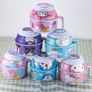 🌸tô bát có nắp, tay cầm cao cấp hello kitty doremon & friends