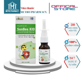 Dung dịch xịt mũi Sunbee Kids-Chứa Ectoin-Giúp giảm cảm cúm, sổ mũi, nghẹt mũi, an toàn cho trẻ nhỏ-Lọ 15ml