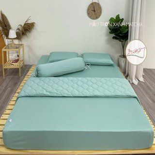 Bộ ga chống thấm cho bé chính hãng PT kèm vỏ gối chất liệu thun lụa chống nước tuyệt đối (Matcha)