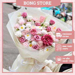 Bó Hoa Hồng Sáp Hoa Cao Cấp Mix Tone Hồng 50 Bông Gói Vải Làm Quà Tặng, Hoa Sinh Nhật, Tặng Người Yêu, Hoa Tốt Nghiệp