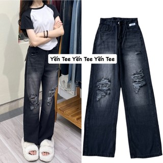 Quần jeans xuông màu khói đen rách nhiều cá tính , quần đi du lịch ,quần jeans nữ Yến Tee