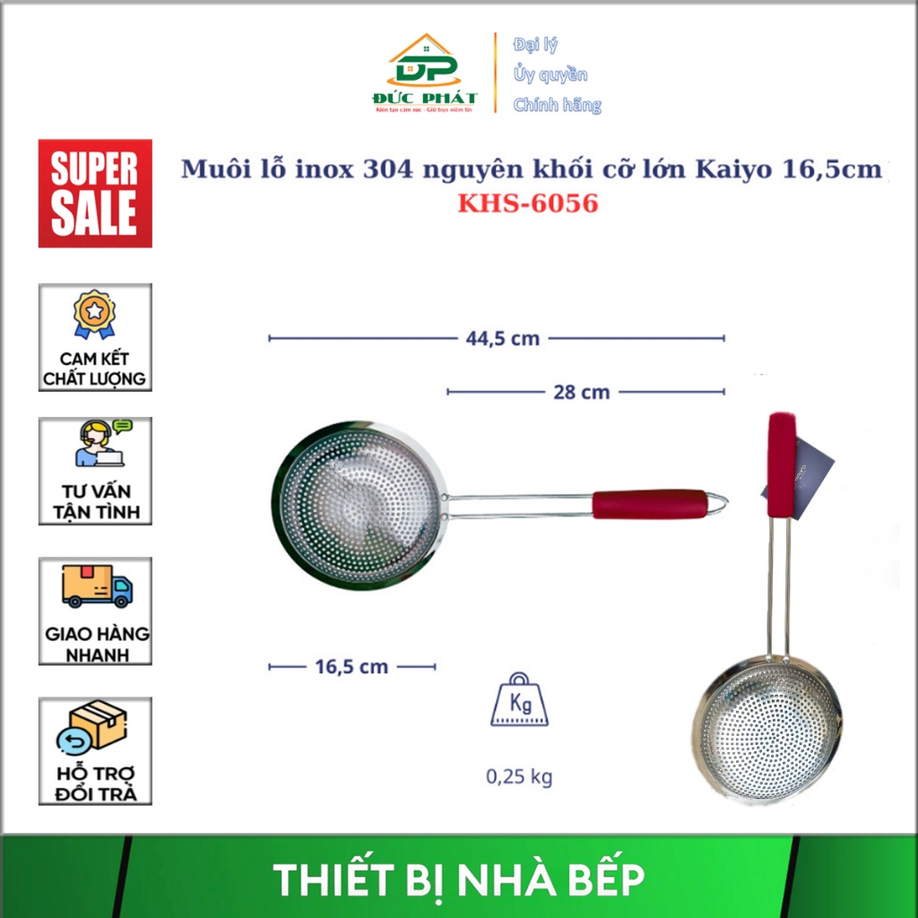 Muôi lỗ Inox 304 Kaiyo, thìa lỗ inox vớt, chần rau củ, quả, chần bún miến, phở. Vớt đồ chiên nướng