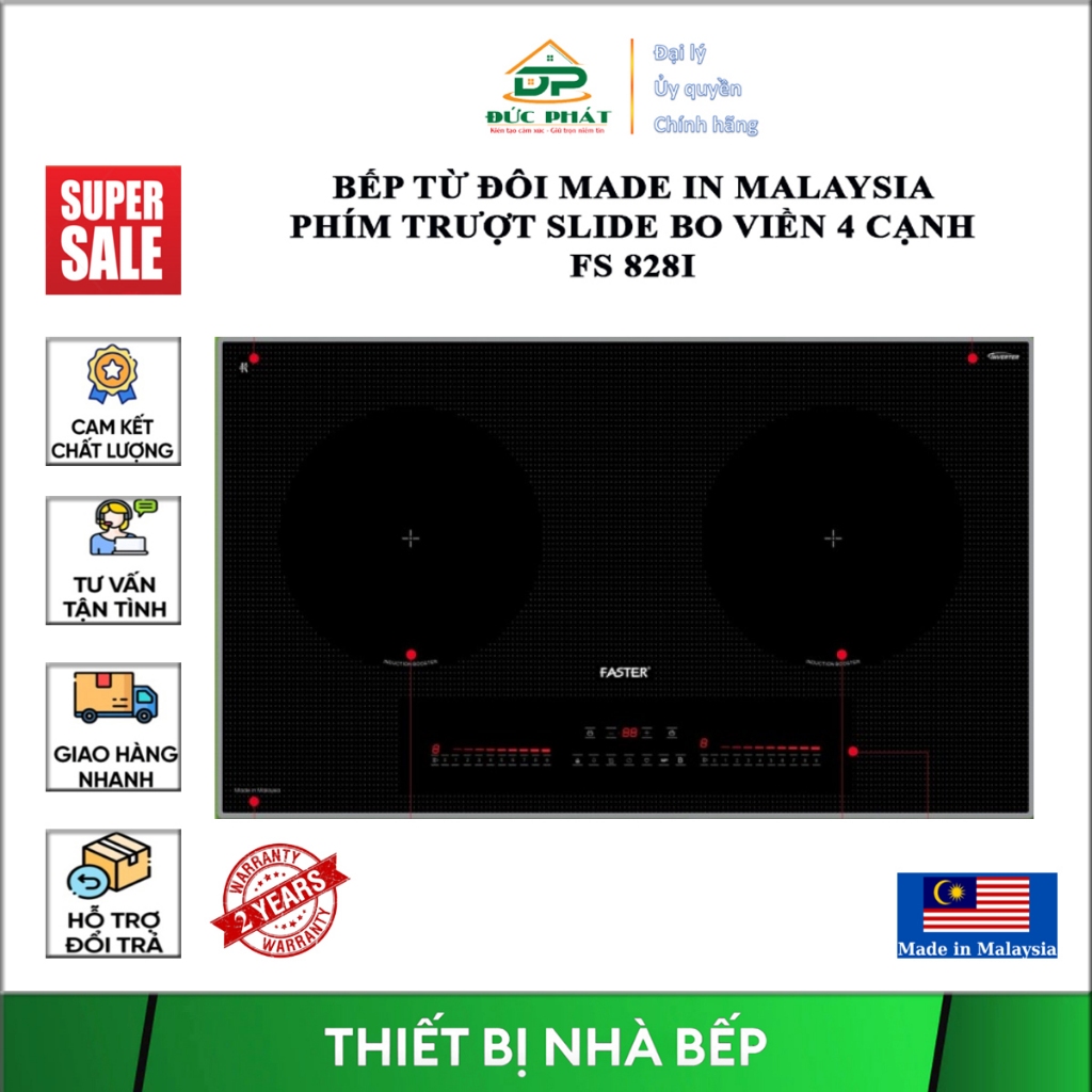 Bếp từ đôi Faster FS 828I Công nghệ Đức siêu tiết kiệm điện, Sôi liu riu ở nhiệt độ thấp, BH 24tháng