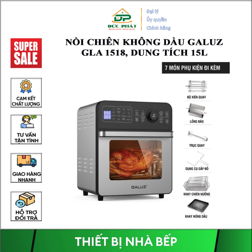 Nồi Chiên Không Dầu Galuz GLA 1518 – Dung Tích 15L – 16 Chức Năng, Chức năng quay 360 độ