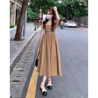 Đầm 2 dây xếp ly ngực dáng dài xinh xắn