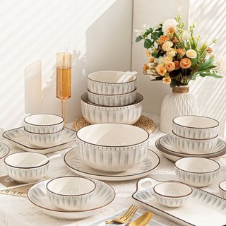 Set bát đĩa sứ viền bi xám tách lẻ món