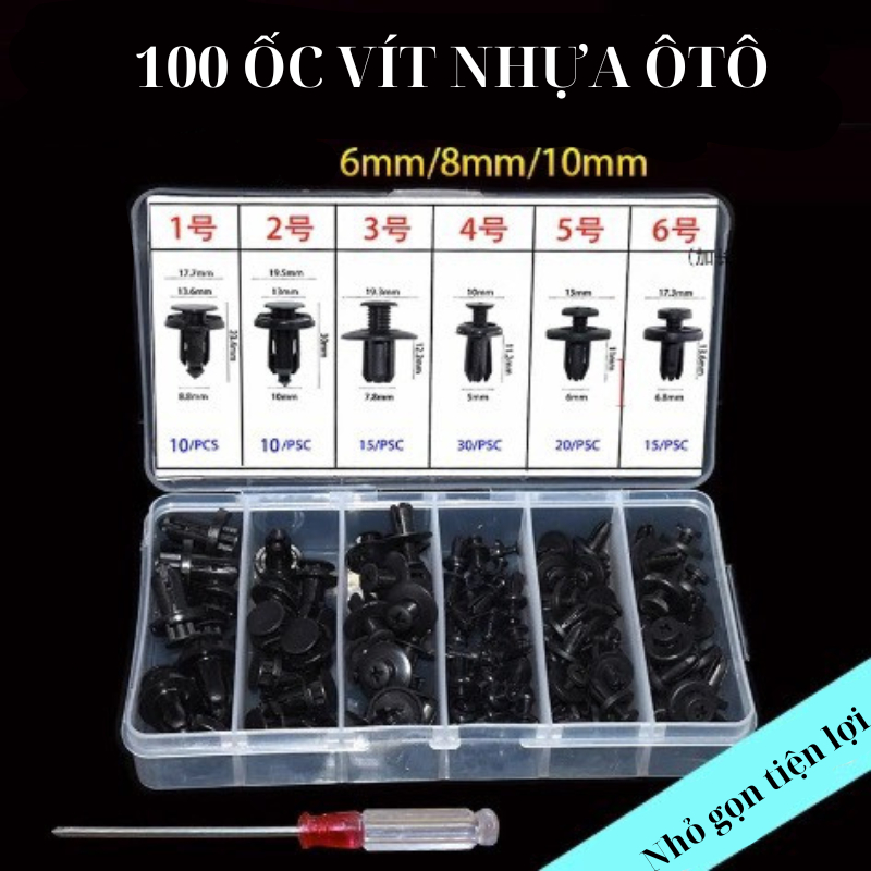 Chốt nhựa ô tô xe máy 100 cái onxe PVC ốc nhựa ô tô cao cấp chịu lực chống rỉ sét nút nhựa ô tô chốn