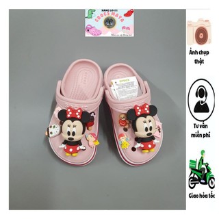 Dép sục crocs baya cho bé gái +gắn sticker màu hồng micky. sản phẩm cao cấp, nhựa không mùi
