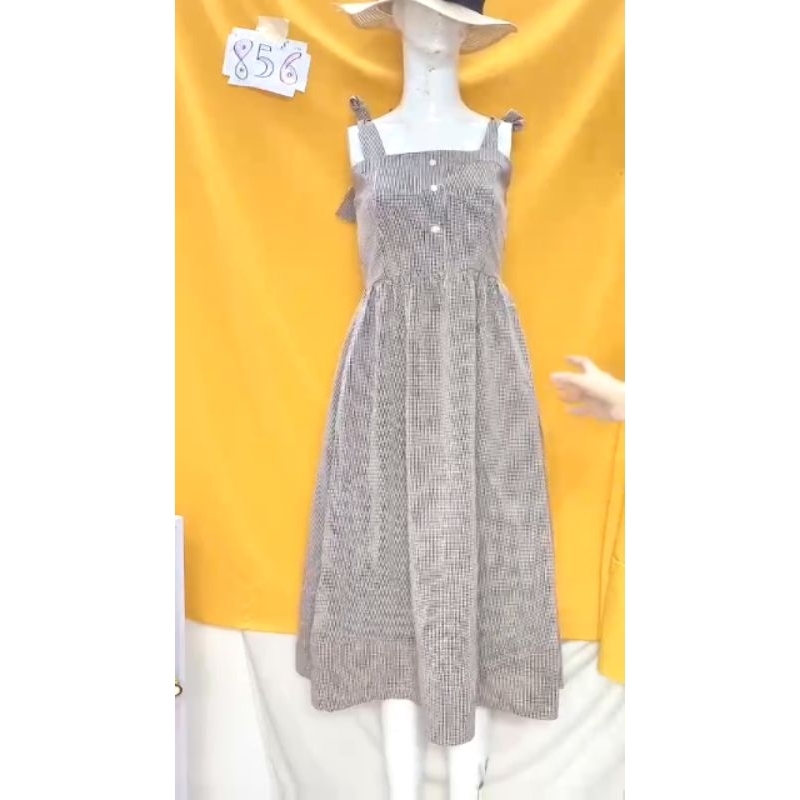 đầm dây cột nơ caro nhí. S856