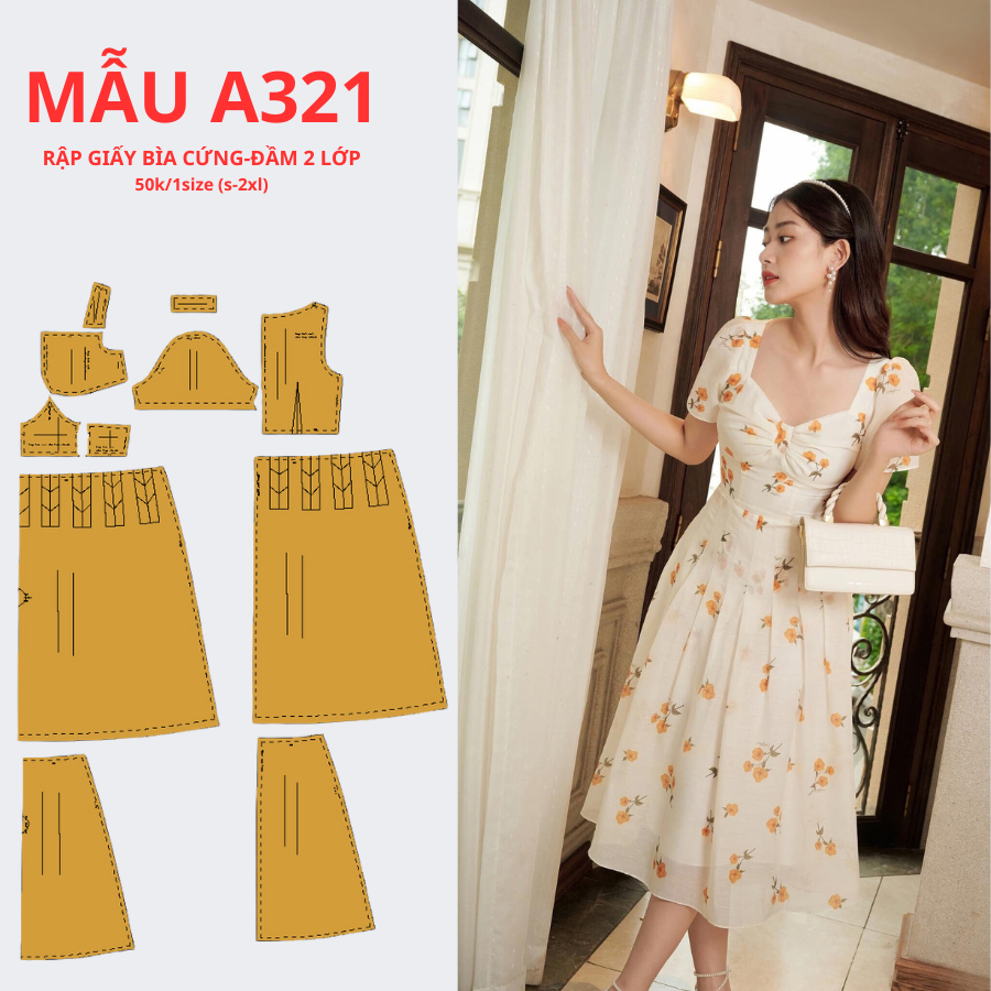 RẬP GIẤY CỨNG CẮT SẴN ĐẦM XẾP LY NHÚN NGỰC -MÃ A321