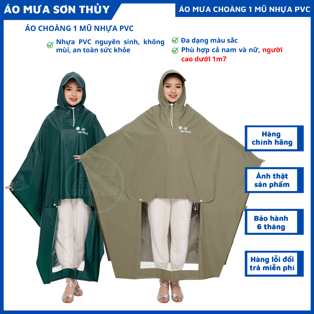 Áo Mưa Nhựa PVC Nguyên Sinh Một Người Chùm Toàn Thân Áo Mưa Sơn Thủy Chống Thấm Nước Tuyệt Đối - CKA